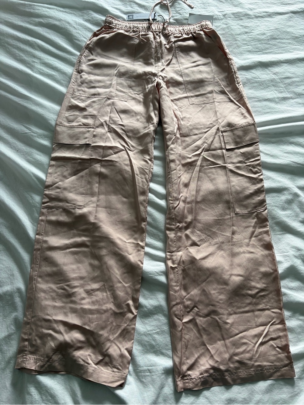 Sanctuary Light Pink Balletcore Sateen Wide-Leg Cargo Pants Small NWT